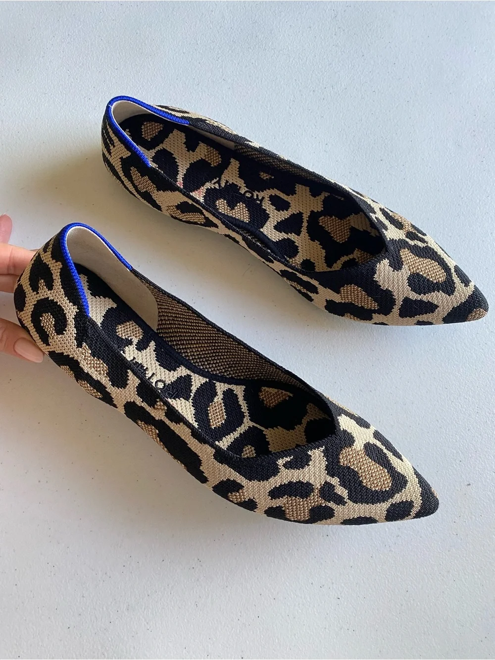 Rothy’s Size 10.5 Leopard Printed Ribbed Knit Pointed Toe Slip-on Loafer Flats
